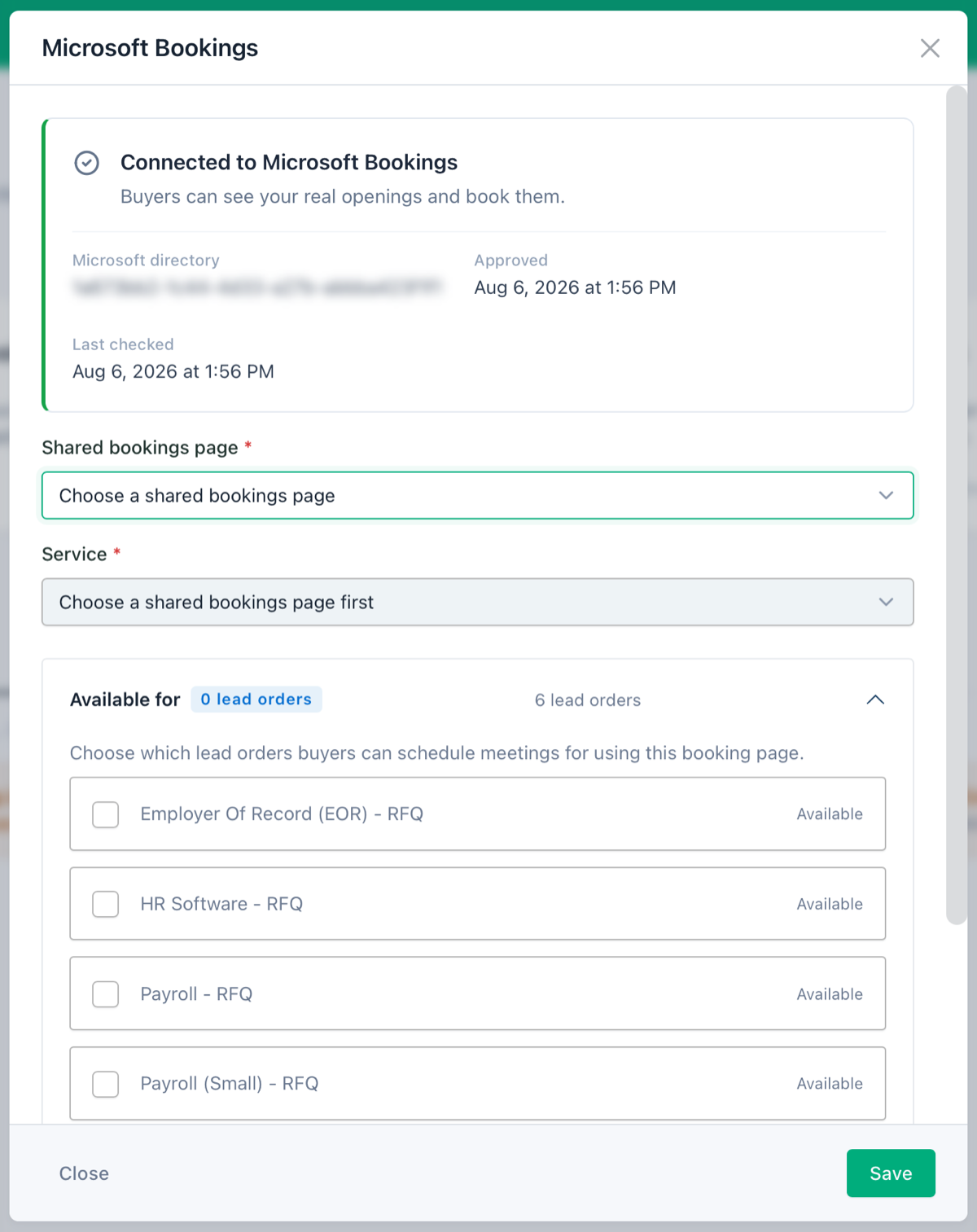 Microsoft Bookings meeting setup