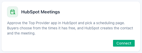 The HubSpot Meetings card before connecting