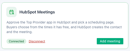 The HubSpot Meetings card when connected